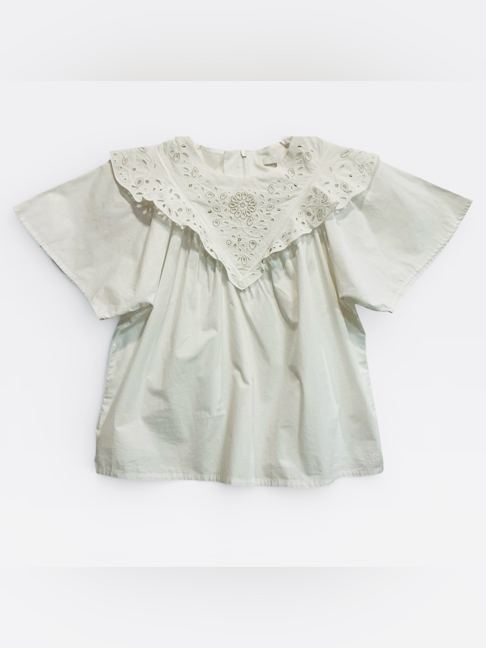 CHLOE Embroidered Girls FLORAL LACE Eyelet POPLIN TOP Size 10 L